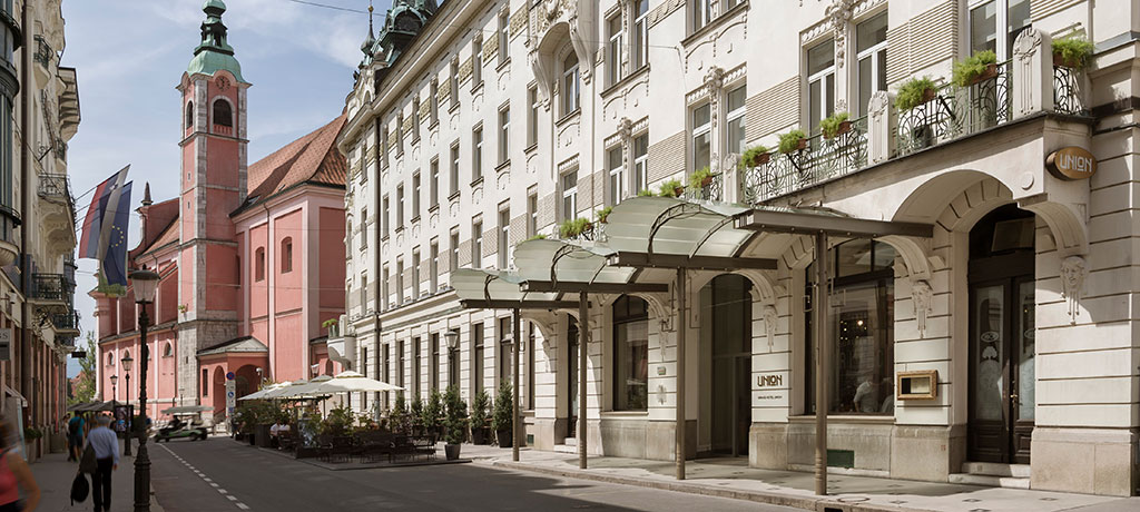 Europe Slovenia Ljubljana Grand Hotel entrance